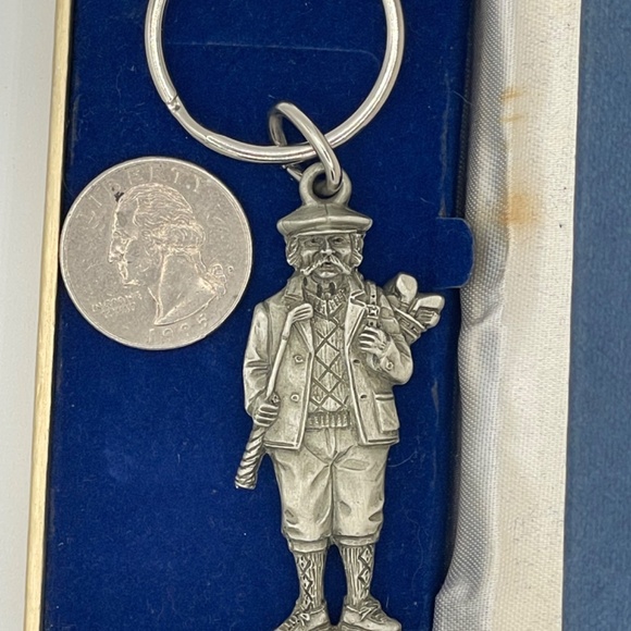 Vintage FORT Pewter Key Chain English Male Golfer Original Gift Box - Picture 5 of 11
